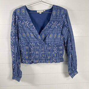 Forever That Girl Blouse Womens Medium Anthropologie Embroidered LongSleeve Boho